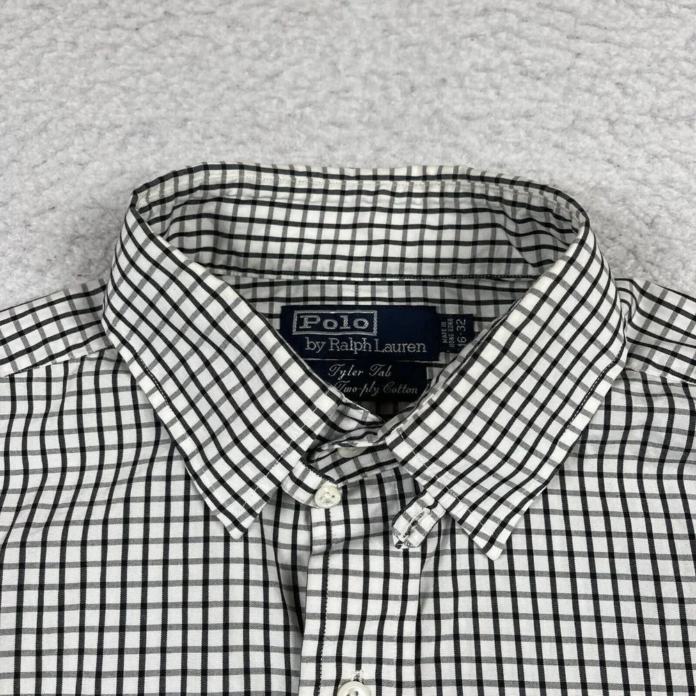 Polo Ralph Lauren Tyler Tab Shirt Mens 16-32‎ Black White Grid Check Button Down